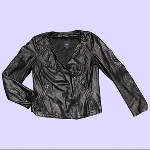 Black faux leather Gap textured asymmetrical zip biker moto jacket Size XS
